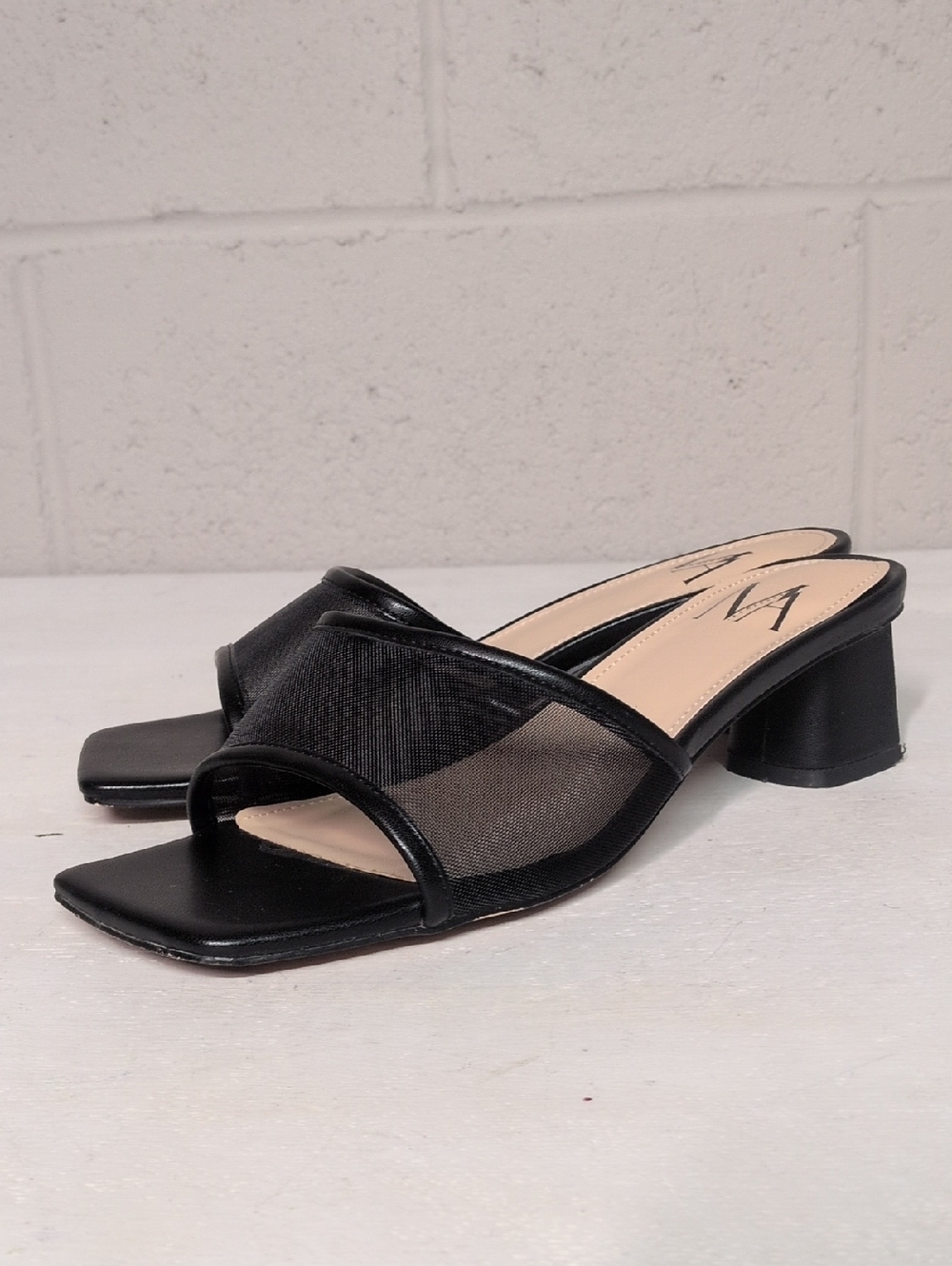 Women's Black Mesh Slide Block Heel Mule Sandal Dress Shoe Size 7.5